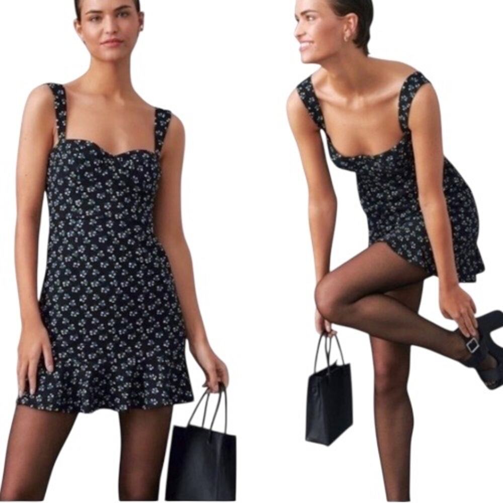 Hutch Anthropologie Ditsy Floral Corset Mini Dress Women's Large Black White NEW